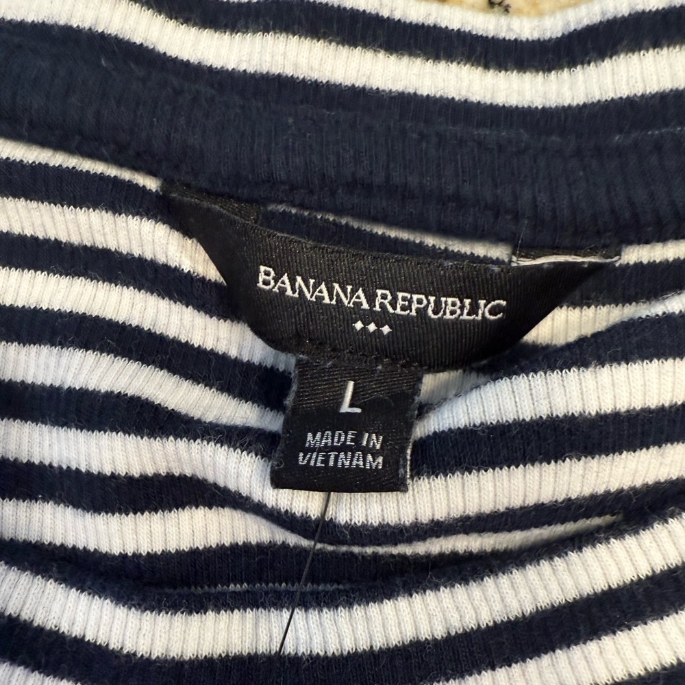 Banana Republic Factory ribbed elbow sleeve tee blue white stripe SZ LG - Picture 5 of 13